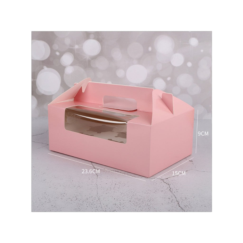Cupcake pastry packaging box transparent window w/ handle and inner liner support