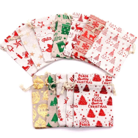 Christmas Drawstring Gift Bags Burlap, Gift Pouch Goody Bags for Candy Wrapper Gift