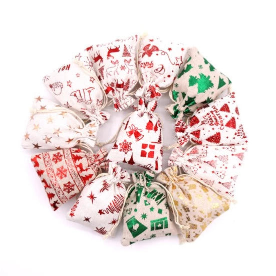 Christmas Drawstring Gift Bags Burlap, Gift Pouch Goody Bags for Candy Wrapper Gift