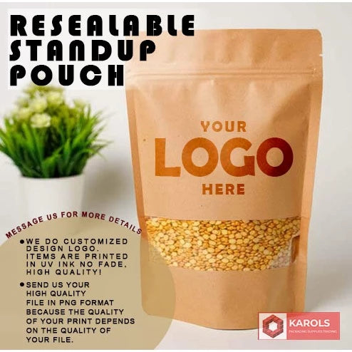 50pcs Stand Up Pouch/ Resealable Pouch Brown, White, Black, Clear, Silver