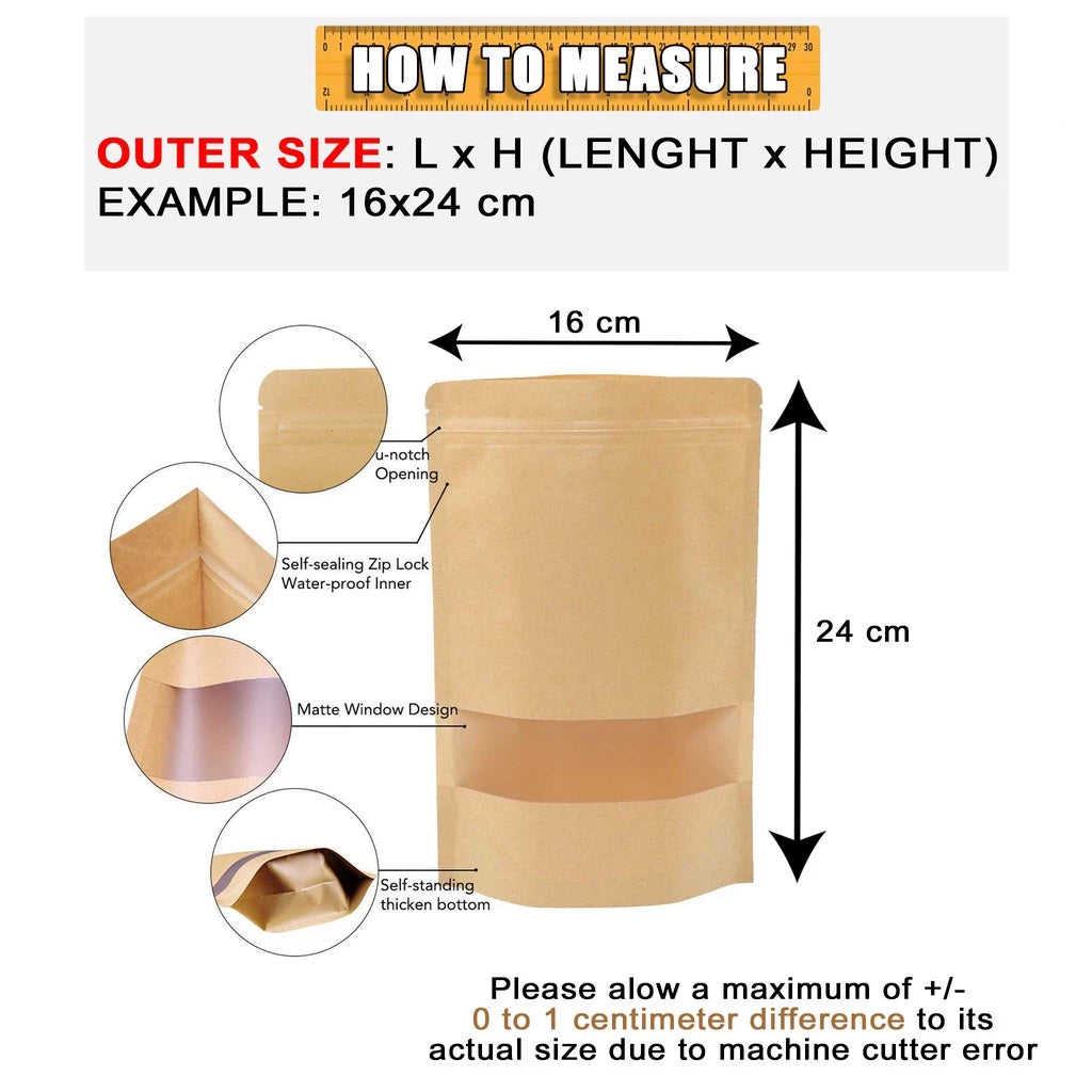 50pcs Stand Up Pouch/ Resealable Pouch Brown, White, Black, Clear, Silver