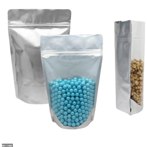 50pcs Stand Up Pouch/ Resealable Pouch Brown, White, Black, Clear, Silver