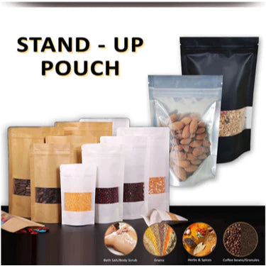50pcs Stand Up Pouch/ Resealable Pouch Brown, White, Black, Clear, Silver