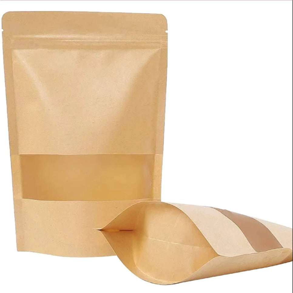 50pcs Stand Up Pouch/ Resealable Pouch Brown, White, Black, Clear, Silver