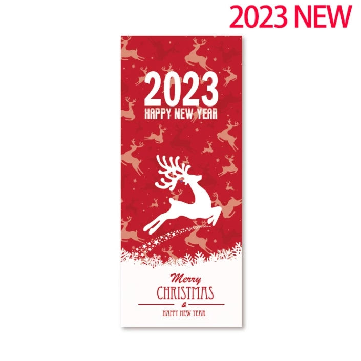 (50PCS 6*15cm) Rectangular Merry Christmas Happy New Year Package Stickers Sealing Labels