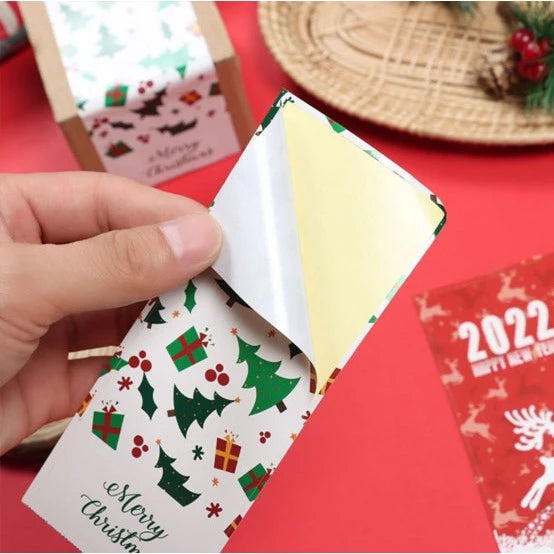 (50PCS 6*15cm) Rectangular Merry Christmas Happy New Year Package Stickers Sealing Labels