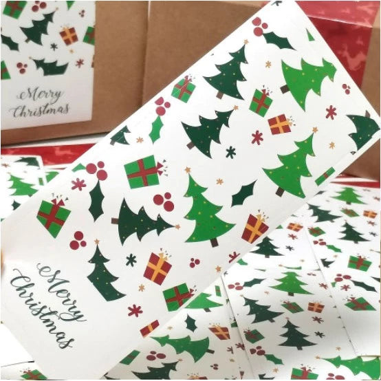 (50PCS 6*15cm) Rectangular Merry Christmas Happy New Year Package Stickers Sealing Labels