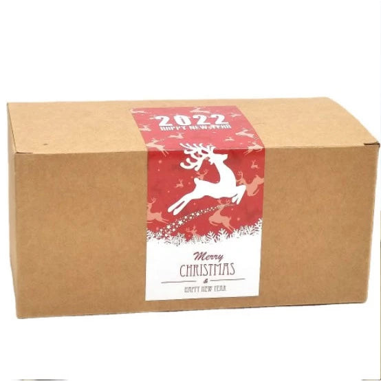 (50PCS 6*15cm) Rectangular Merry Christmas Happy New Year Package Stickers Sealing Labels