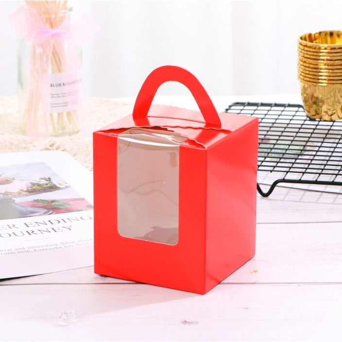 Pastry Box Single Solo Cupcake Box Cookies Boxes Individual Box with Handle 1PC
