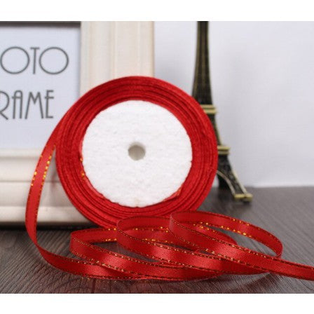 (25 Yards/roll) 6mm Gold Edge Ribbon Satin Ribbons Gift Packing Christmas Ribbons Wedding Party Deco