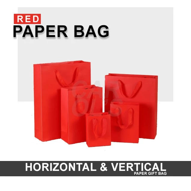 (RED) 1PC Gift Bag with Handles Craft Package Paper Gift Box Jewelry Birthday Packing Bags