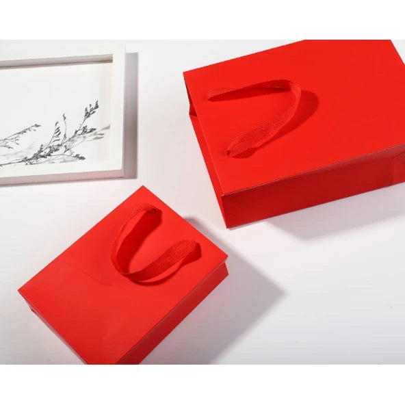 (RED) 1PC Gift Bag with Handles Craft Package Paper Gift Box Jewelry Birthday Packing Bags
