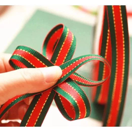 (1roll) 25yards | Christmas Ribbon red/green/gold tricolor gift packaging wrapping