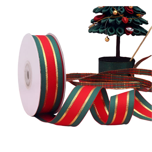 (1roll) 25yards | Christmas Ribbon red/green/gold tricolor gift packaging wrapping