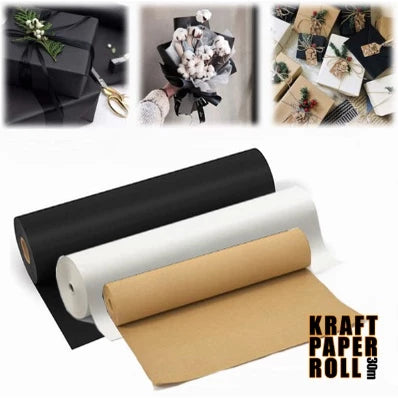 30m/roll BROWN, BLACK kraft paper roll crafts gift packaging small package decorative paper