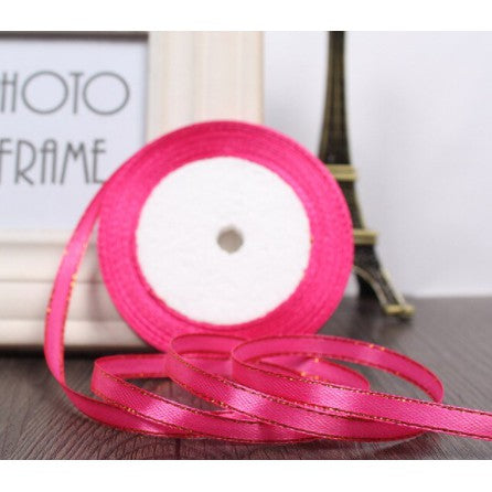 (25 Yards/roll) 6mm Gold Edge Ribbon Satin Ribbons Gift Packing Christmas Ribbons Wedding Party Deco