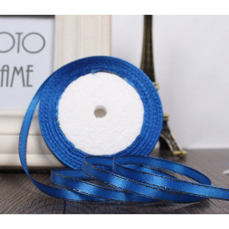 (25 Yards/roll) 6mm Gold Edge Ribbon Satin Ribbons Gift Packing Christmas Ribbons Wedding Party Deco