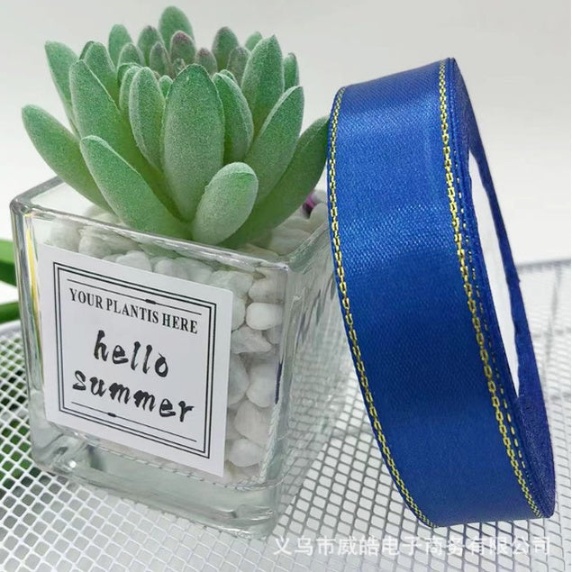25 Yards/ 2cm High Quality Gold Edge Satin Ribbons Gift Christmas Decoration Packaging