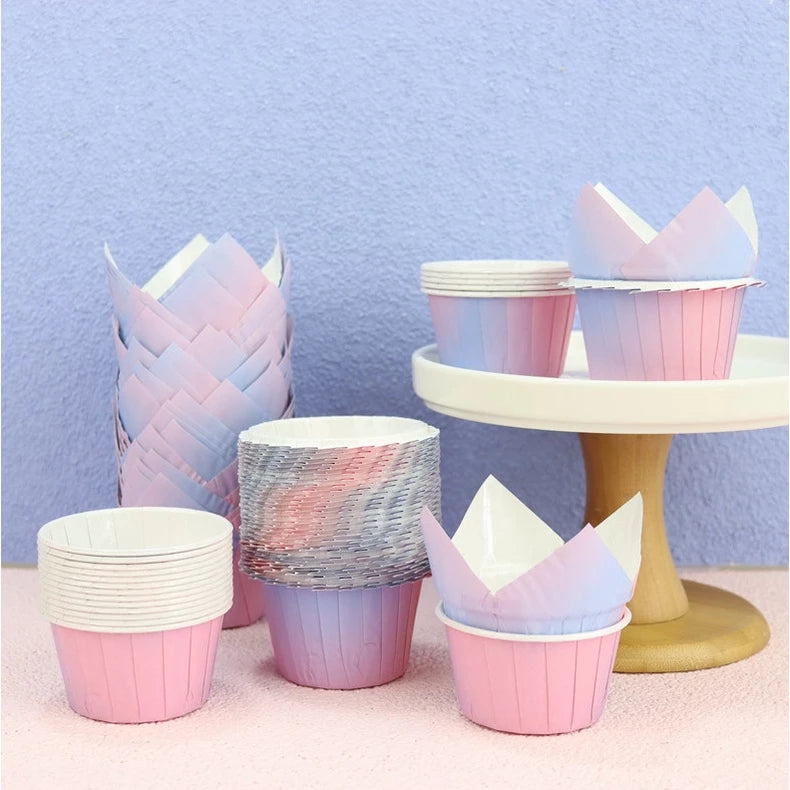 50pcs | GRADIENT Color Baking Cups cupcake liner Egg Tart Baking Wrapper Muffin Liner