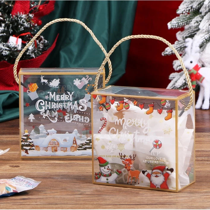 Transparent PVC Gift Bags Candy Plastic Bag with Handles Christmas Thanksgiving Gift Box