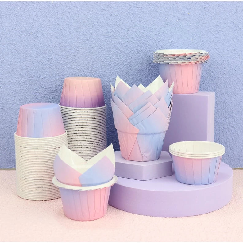 50pcs | GRADIENT Color Baking Cups cupcake liner Egg Tart Baking Wrapper Muffin Liner