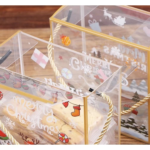 Transparent PVC Gift Bags Candy Plastic Bag with Handles Christmas Thanksgiving Gift Box