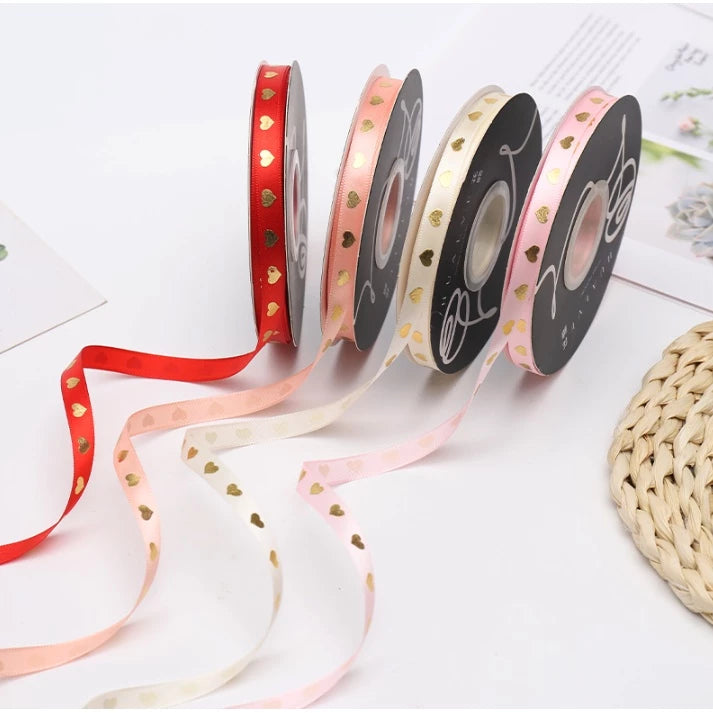 1cm/5yards | bronzing love ribbon flowers bouquet packaging ribbon gift box Ribbon