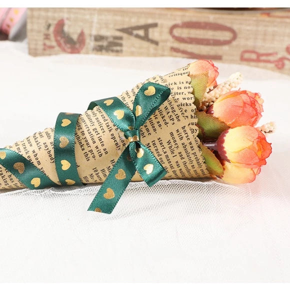 1cm/5yards | bronzing love ribbon flowers bouquet packaging ribbon gift box Ribbon