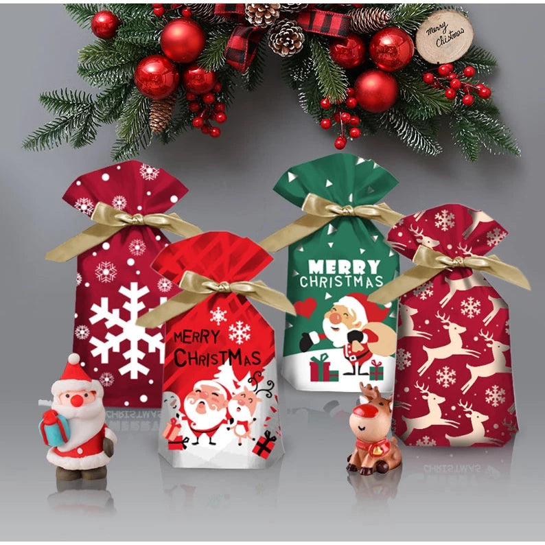 10Pcs | Christmas Gift LOOT BAGS Candy Bag Snowflake Crisp Drawstring Bag