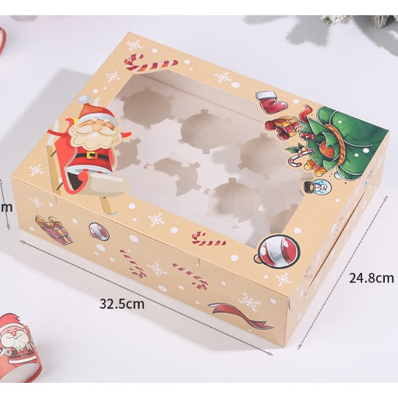 (4, 6, 12 Holes) Christmas Cupcake/Muffin/Pastry Box w/out holder Packaging Box