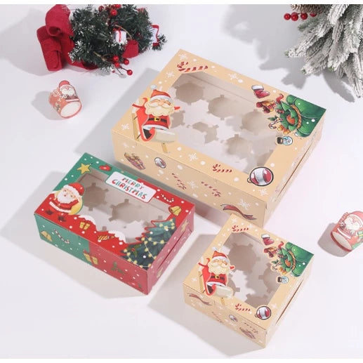 (4, 6, 12 Holes) Christmas Cupcake/Muffin/Pastry Box w/out holder Packaging Box