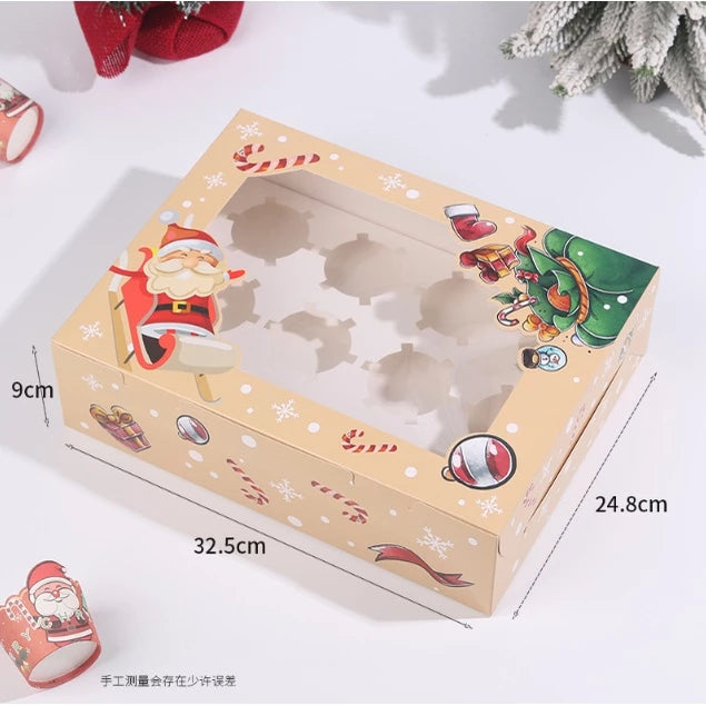 (4, 6, 12 Holes) Christmas Cupcake/Muffin/Pastry Box w/out holder Packaging Box