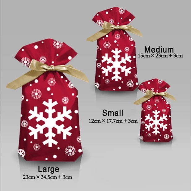 10Pcs | Christmas Gift LOOT BAGS Candy Bag Snowflake Crisp Drawstring Bag