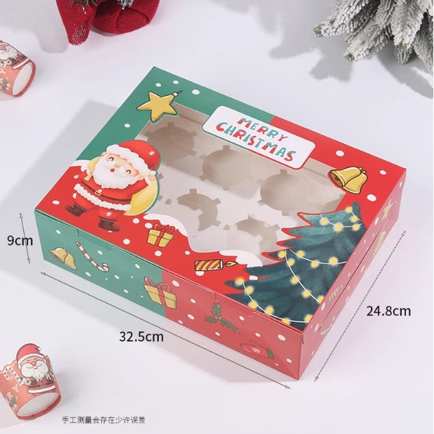 (4, 6, 12 Holes) Christmas Cupcake/Muffin/Pastry Box w/out holder Packaging Box