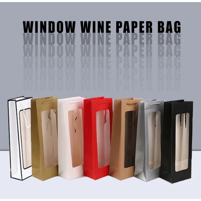 Window Wine Bag Portable Wine Paper Bag giveaways paper bag Kraft material wine paper bag