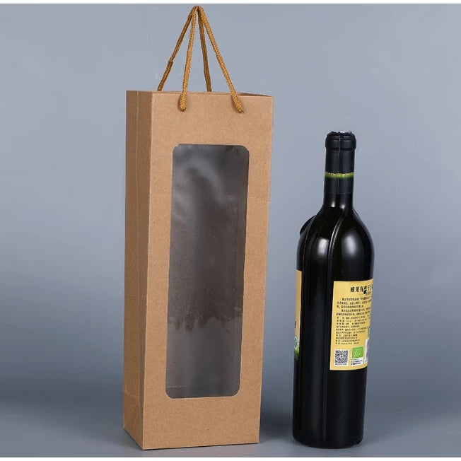 Window Wine Bag Portable Wine Paper Bag giveaways paper bag Kraft material wine paper bag