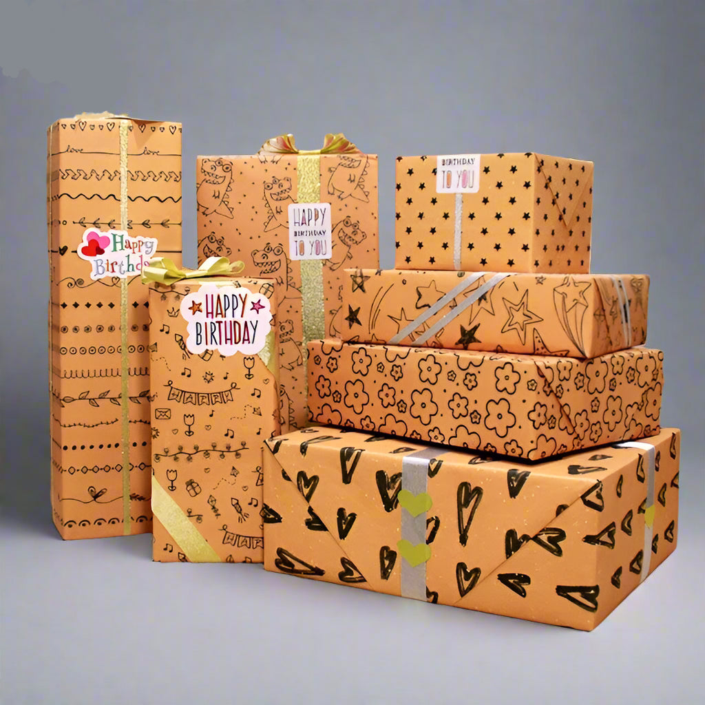 5pcs | Yellow Kraft Paper Flower Rapping Paper DIY Holiday Gift Gift Wrapping Paper