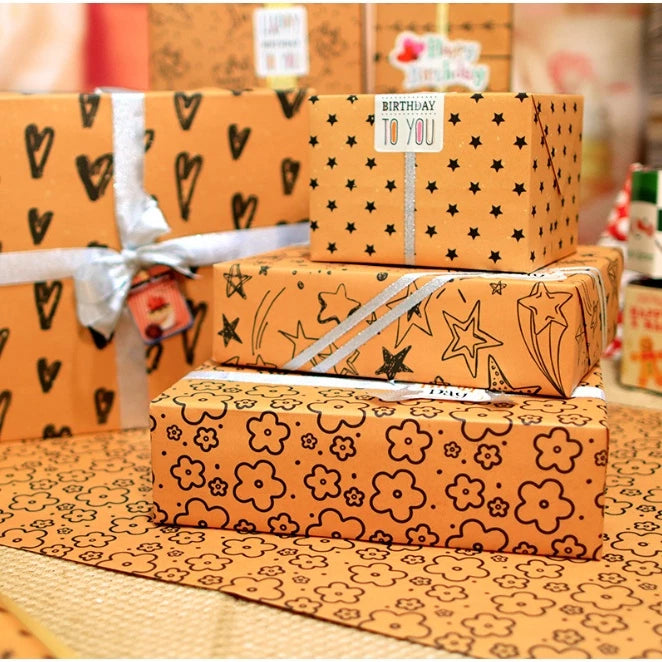 5pcs | Yellow Kraft Paper Flower Rapping Paper DIY Holiday Gift Gift Wrapping Paper