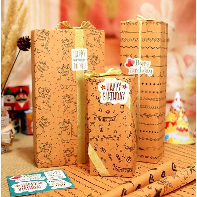5pcs | Yellow Kraft Paper Flower Rapping Paper DIY Holiday Gift Gift Wrapping Paper
