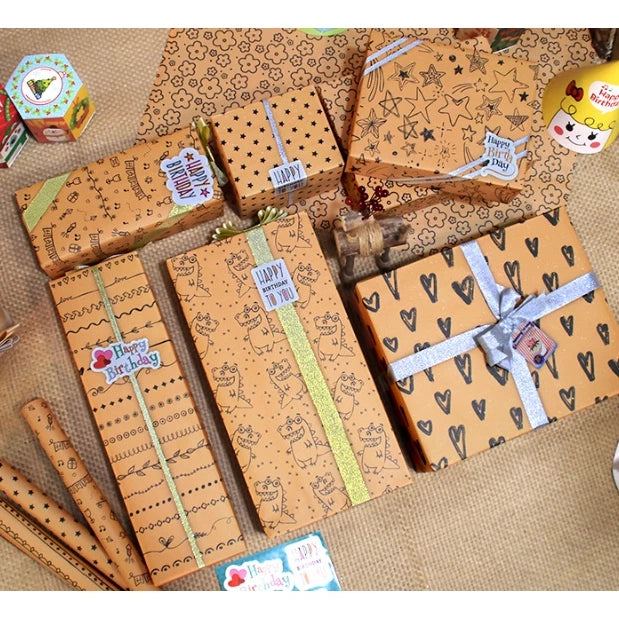 5pcs | Yellow Kraft Paper Flower Rapping Paper DIY Holiday Gift Gift Wrapping Paper