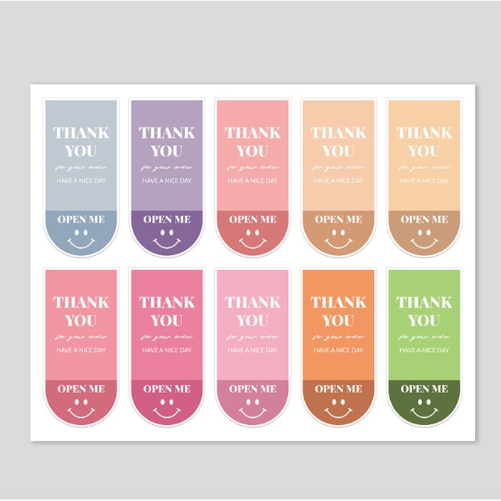100pcs | Thank You For Your Order Stickers Colorful Smile Emoji "Open Me