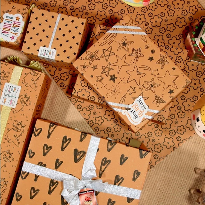 5pcs | Yellow Kraft Paper Flower Rapping Paper DIY Holiday Gift Gift Wrapping Paper