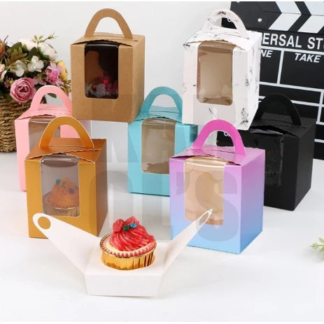Pastry Box Single Solo Cupcake Box Cookies Boxes Individual Box with Handle 1PC