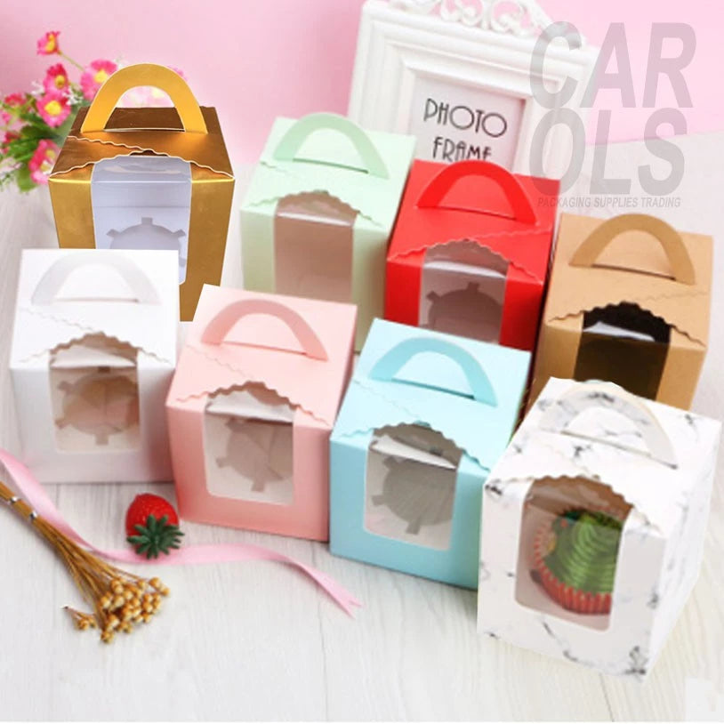 Pastry Box Single Solo Cupcake Box Cookies Boxes Individual Box with Handle 1PC