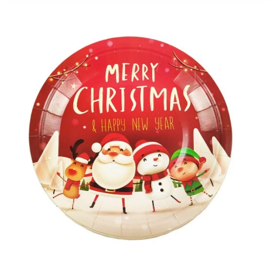 2021 Merry Christmas Theme Party Tableware Santa Claus Paper Plates Cups Napkins Tablecloth