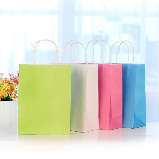 1pc (Pink/Bright Green/Sky Blue/White) Kraft Paper Bag with twist Handle Handbag Gift Bag