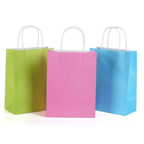 1pc (Pink/Bright Green/Sky Blue/White) Kraft Paper Bag with twist Handle Handbag Gift Bag