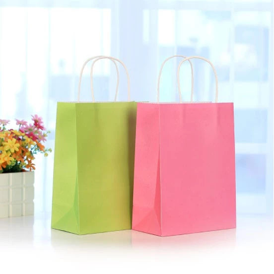 1pc (Pink/Bright Green/Sky Blue/White) Kraft Paper Bag with twist Handle Handbag Gift Bag