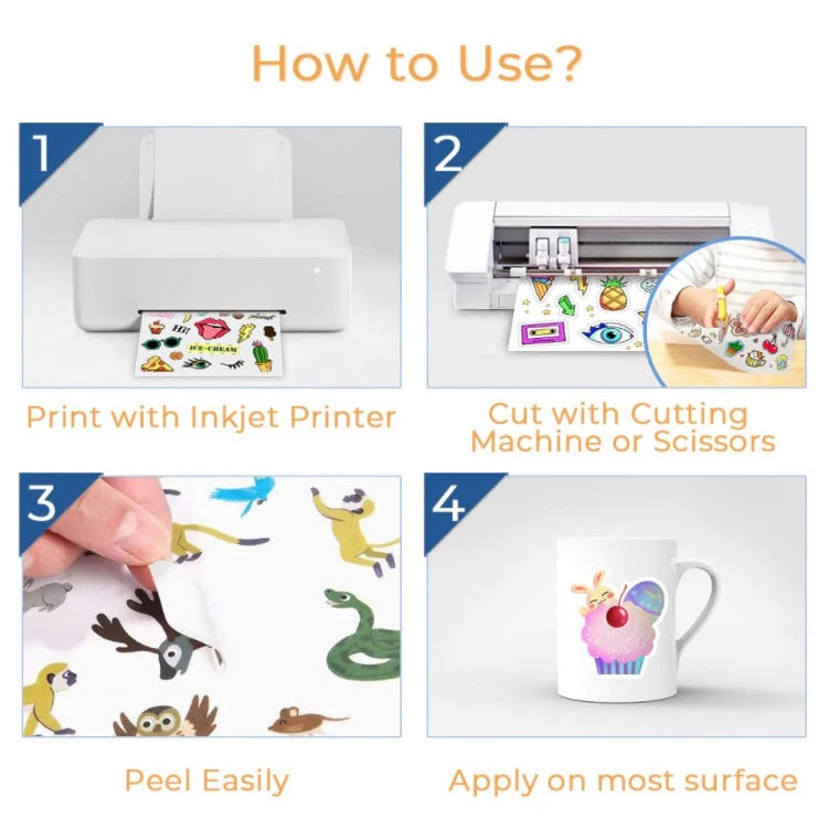 Vinyl WATERPROOF A4 Sticker Size (Glossy / Matte / Transparent) 20 sheets/pack