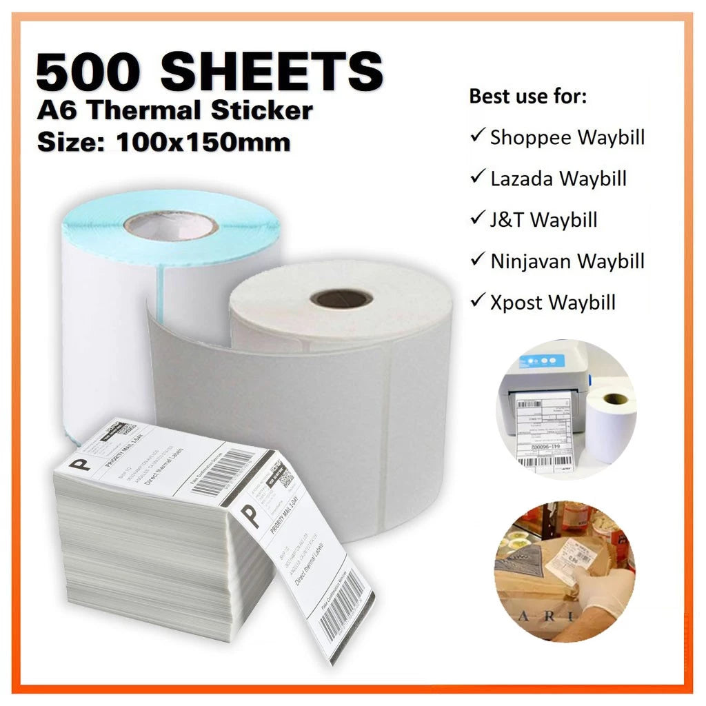 A6 Waybill Sticker / Thermal Sticker/Thermal Paper 100x150 (500pcs/stack) | 100x150 (500pcs/Roll)